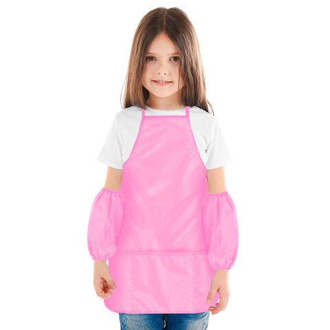 Фартук с нарукавниками для уроков труда ПИФАГОР, 3 кармана, стандартный размер, 44x55 см, розовый, 273757
