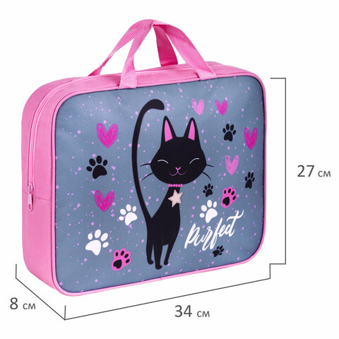 Папка на молнии с ручками BRAUBERG А4, 1 отделение, полиэстер, 80 мм, "Elegant cat", 271481