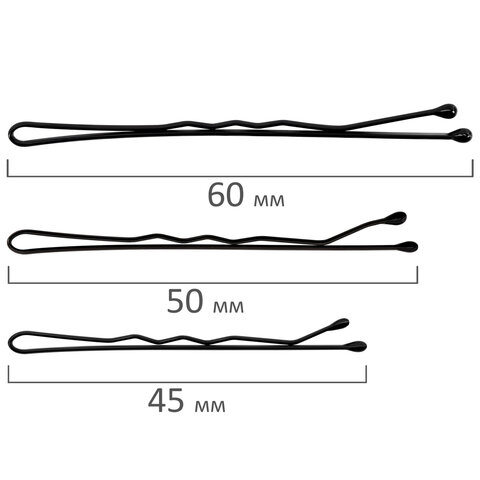 Невидимки для волос НАБОР 60 шт., 4,5 см, 5 см, 6 см, в кейсе, чёрный, MONTE VITA (МОНТЕ ВИТА), 457102