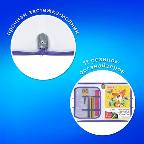 Папка для труда на молнии с ручками ПИФАГОР А4, 1 отделение, пластик, органайзер, "Falling cat", 272226