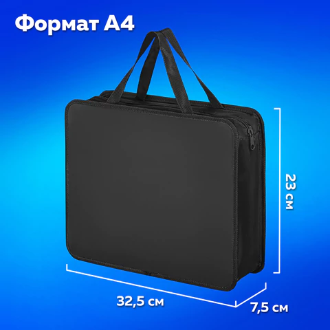 Папка на молнии с ручками ПИФАГОР, А4, 1 отделение, пластик, 75 мм, черная, 272110
