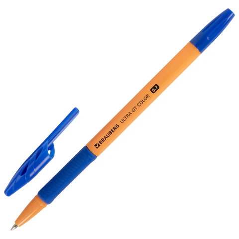 Ручка шариковая с грипом BRAUBERG "ULTRA GT COLOR", СИНЯЯ, корпус ассорти, линия 0,35 мм, 144055