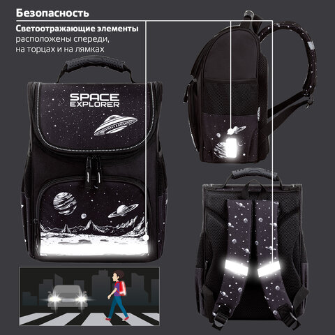 Ранец ПИФАГОР BASIC, 1 отделение, 3 кармана, эргономичная спинка, "Space invader", 35х28х18 см, 273140