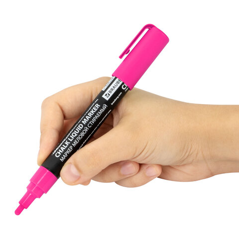 Маркер меловой CHALK LIQUID MARKER, РОЗОВЫЙ, 3 мм, стираемый, BRAUBERG "CHALK", 152586