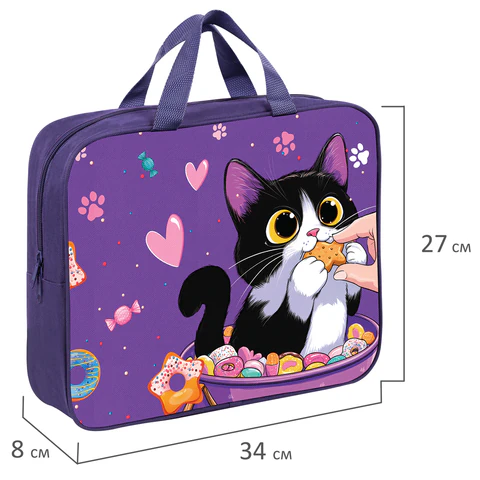 Папка на молнии с ручками BRAUBERG KIDS А4, 1 отделение, полиэстер, 80 мм, "Sweet cheeks", 272120