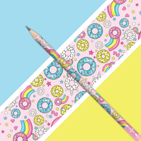 Карандаш чернографитный ЮНЛАНДИЯ "СЛАДКИЕ ИСТОРИИ", 1 шт., HB, с ластиком, корпус с печатью, 181750