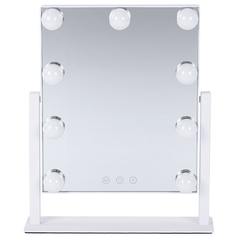 Зеркало для макияжа гримерное с подсветкой, 9 LED-ламп, 3 режима свечения, размер 25х30 см, работа от сети 220 V, цвет белый, BRABIX, 609335