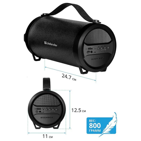 Колонка портативная DEFENDER G24, 1.0, 10 Вт, Bluetooth, FM-тюнер, microSD, чёрная, 65124