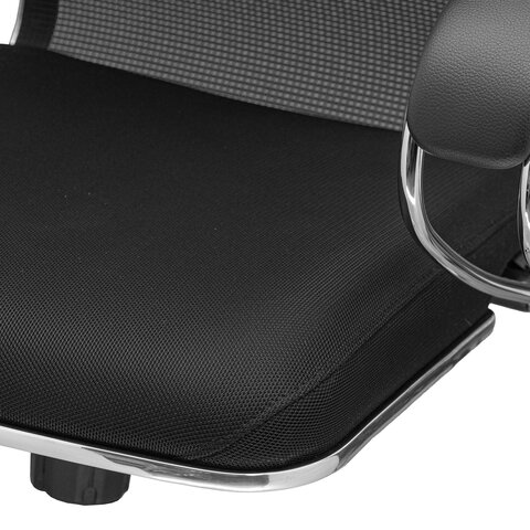 Кресло офисное МЕТТА "К-16" хром, ткань-сетка/экокожа, сиденье мягкое, черное