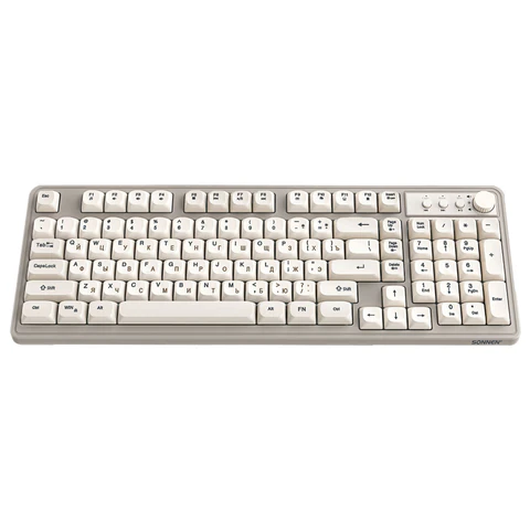 Клавиатура проводная бесшумная USB, 102+98 клавиш, LED-подсветка, SONNEN K620, слоновая кость / серая, 513950