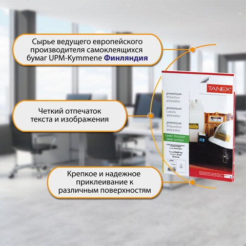 Этикетка самоклеящаяся ВСЕПОГОДНАЯ 210х297 мм, 1 этикетка, полиэстер, белая, 25 листов, TANEX, сырье Финляндия, 114545, TW-2000