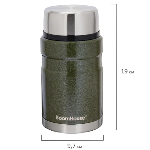 Термос 0,7 л для еды/напитков с широким горлом, BOOMHOUSE (БУМХАУС) RIBBED, нержавеющая сталь SUS304, оливковый, 700321