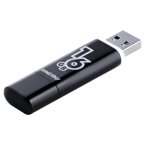 Флеш-диск 16 GB, SMARTBUY Glossy, USB 2.0, черный, SB16GBGS-K
