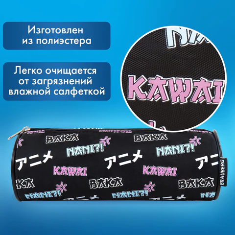 Пенал-косметичка BRAUBERG, Anime, черный, 20х7х7 см, 272295