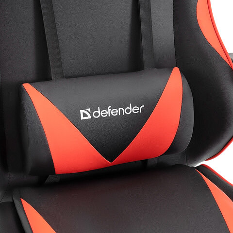 Кресло компьютерное DEFENDER "Tornado", 2 подушки, подставка для ног, экокожа, черное/красное, ш/к 26722, 64057