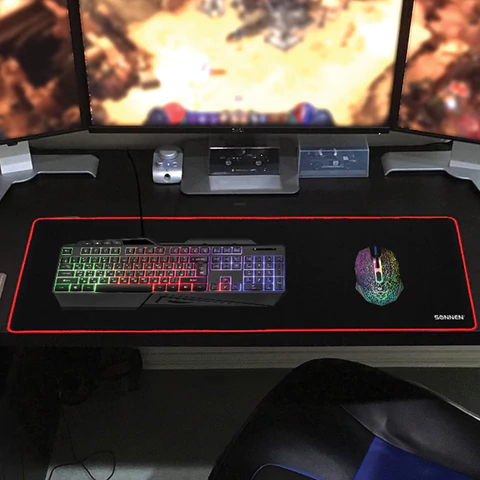 Коврик компьютерный для мыши и клавиатуры большой SONNEN "BLACK TITAN XL", 800x300x3 мм, черный, 513615