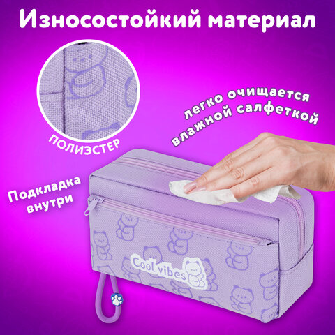 Пенал ЮНЛАНДИЯ ЮНИОР, 2 отделения, "Cool vibes", 21х9х8 см, 273821