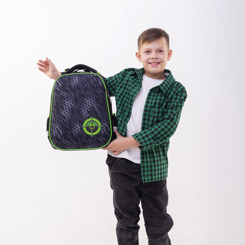 Ранец BRAUBERG PREMIUM, 2 отделения, с брелком, "Gunsight", 38х29х16 см, 271357