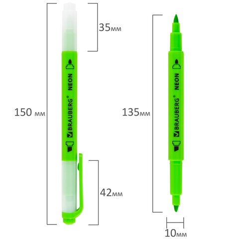 Набор текстовыделителей двусторонних 6 НЕОНОВЫХ ЦВЕТОВ, BRAUBERG "TWIN NEON", линия 1-5 мм, 152517