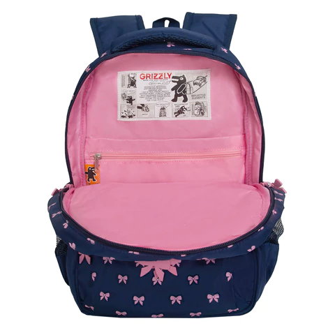 Рюкзак GRIZZLY школьный, анатомическая спинка, 2 отделения, для девочек, "PINK BOWS", 39х30х20 см, RG-568-2/3