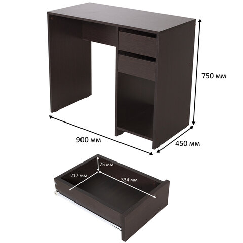 Стол письменный/компьютерный BRABIX "Scandi CD-017", 900х450х750 мм, 2 ящика, венге, 641896, ЦБ013706-3