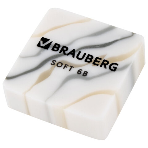 Ластик BRAUBERG "MARBLE", 34х34х11 мм, квадратный, экологичный ПВХ, ассорти, 272726
