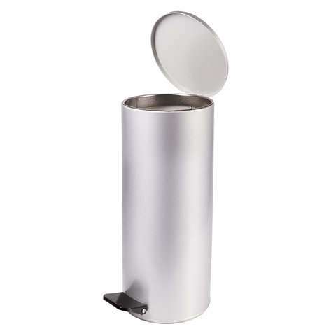 Урна для мусора с педалью 50 литров, УСИЛЕННОЕ, кольцо под мешок, серая, оцинкованная сталь, ТИТАН