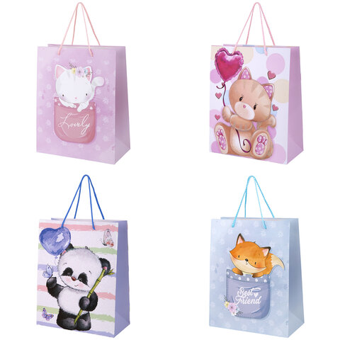 Пакет подарочный (1 штука) 26х13х32 см (L), "Lovely Animals", ассорти, глиттер, ЗОЛОТАЯ СКАЗКА, 700816