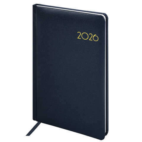 Еженедельник датированный 2026, А5, 145х215 мм, BRAUBERG "Select", балакрон, темно-синий, 117181