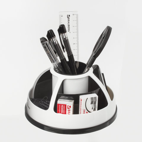 Канцелярский набор BRAUBERG "ULTRA", 10 предметов, вращающаяся конструкция, черно-белый, 236954