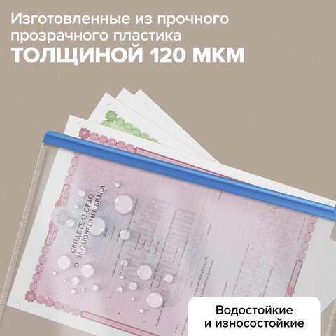 Папка-конверт СУПЕР КОМПЛЕКТ на молнии, 12 штук, А4 (335х238 мм), BRAUBERG, 271346