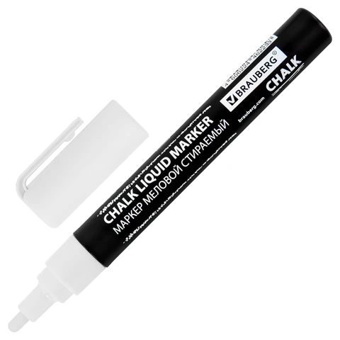 Маркер меловой CHALK LIQUID MARKER, БЕЛЫЙ, 3 мм, стираемый, BRAUBERG "CHALK", 152585