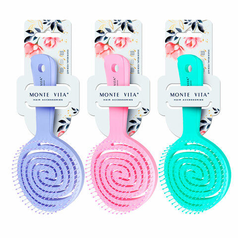 Расческа для волос массажная 17,5х8 см, цвета АССОРТИ, MONTE VITA (МОНТЕ ВИТА), 457423