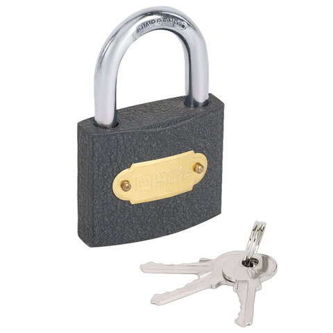 Замок навесной чугунный "Стандарт", ширина 50 мм, английский, 3 ключа, ГРАНДМАСТЕР, 671292