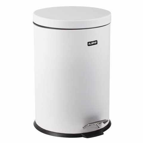 Ведро мусорное с педалью 12 литров "Classic", БЕЛОЕ ГЛЯНЦЕВОЕ, металлическое, со съемным внутренним ведром, LAIMA, 604948