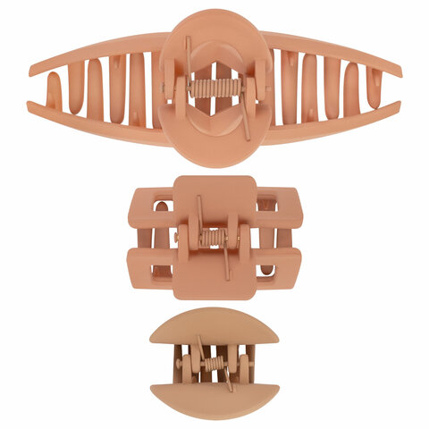 Крабы для волос НАБОР 3 шт., 4 см / 5 см / 11 см, soft touch, коричневый, MONTE VITA (МОНТЕ ВИТА), 457031