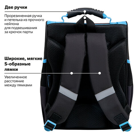 Ранец ПИФАГОР BASIC, 1 отделение, 3 кармана, эргономичная спинка, "Angry shark", 35х28х18 см, 272044