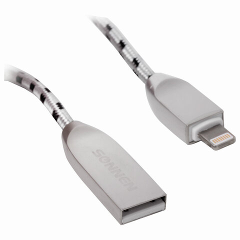 Кабель USB 2.0 – Lightning, 1 м, SONNEN Premium, медь, для передачи данных и зарядки, 513126