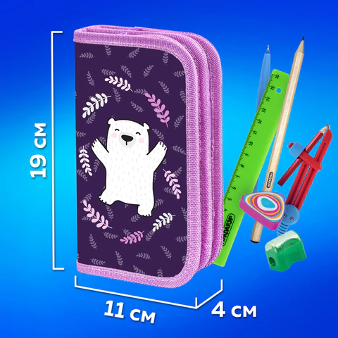 Пенал ПИФАГОР, 2 отделения, ламинированный картон, 19х11 см, "Happy bear", 272246
