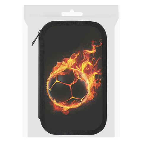 Пенал ЮНЛАНДИЯ, 3 отделения, картон с эффектом soft-touch, 19х11 см, "Fire ball", 273501