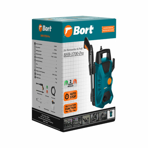 Минимойка BORT BHR-1700-PRO, мощность 1,6 кВт, давление 120 бар, шланг 4 м, 93416305