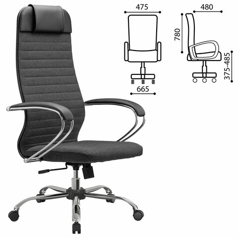 Кресло офисное МЕТТА "К-27" хром, ткань, сиденье и спинка мягкие, серое