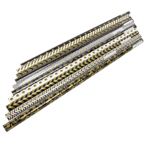 Бумага упаковочная подарочная мелованная "Golden pattern", 70x100 см, 10 дизайнов ассорти, ЗОЛОТАЯ СКАЗКА, 591912