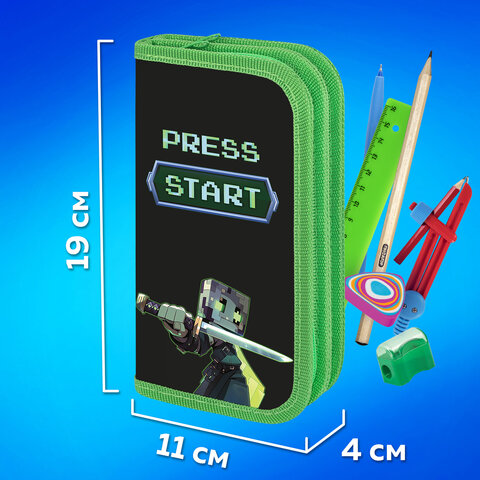 Пенал ПИФАГОР, 2 отделения, ламинированный картон, 19х11 см, "Sharp sword", 273483