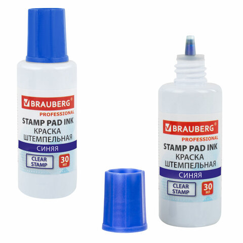 Краска штемпельная BRAUBERG PROFESSIONAL, clear stamp, синяя, 30 мл, на водной основе, 227981