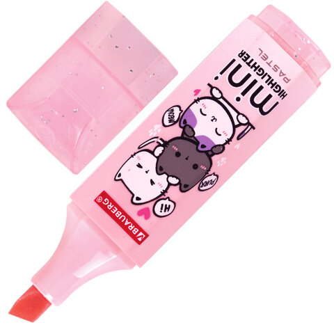 Текстовыделитель мини с принтами BRAUBERG "PASTEL", АССОРТИ В ПЛАСТИКОВОЙ БАНКЕ, 1-5 мм, 152536