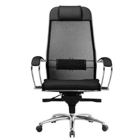 Кресло офисное МЕТТА "SAMURAI" SL-1, сверхпрочная ткань-сетка/экокожа, черное