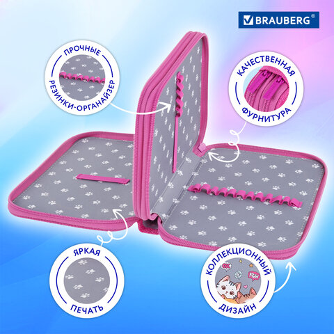 Пенал BRAUBERG, 2 отделения, полиэстер, 21х14 см, "Hi there", 273536