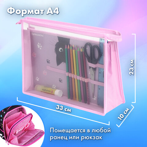 Папка для труда BRAUBERG А4, 2 отделения, пластик, молния сверху, органайзер, "Hide and seek", 273399