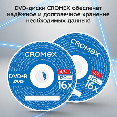 Диски DVD+R (плюс) CROMEX (КРОМЕКС), 4,7 Gb, 16x, Cake Box (упаковка на шпиле), КОМПЛЕКТ 25 шт., 513777